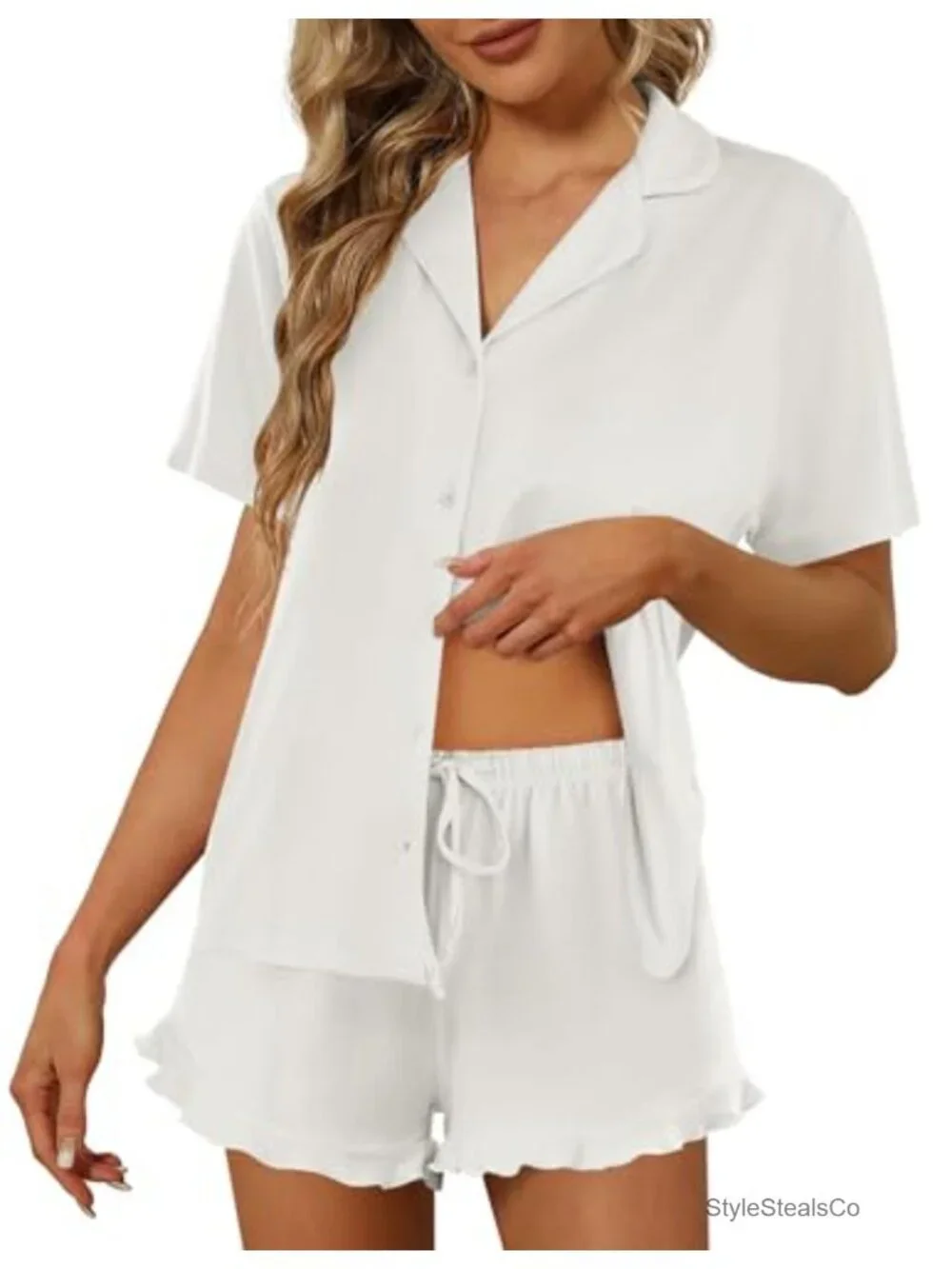 Women's Short Sleeve Pajama Set Button Down Lounge Sleepwear